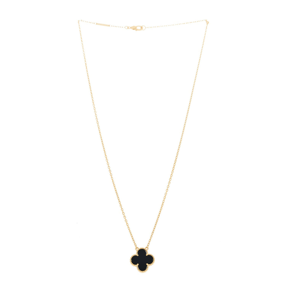 VAN CLEEF &amp; ARPELS 18K Yellow Gold Black Onyx Vintage Alhambra Pendant Necklace