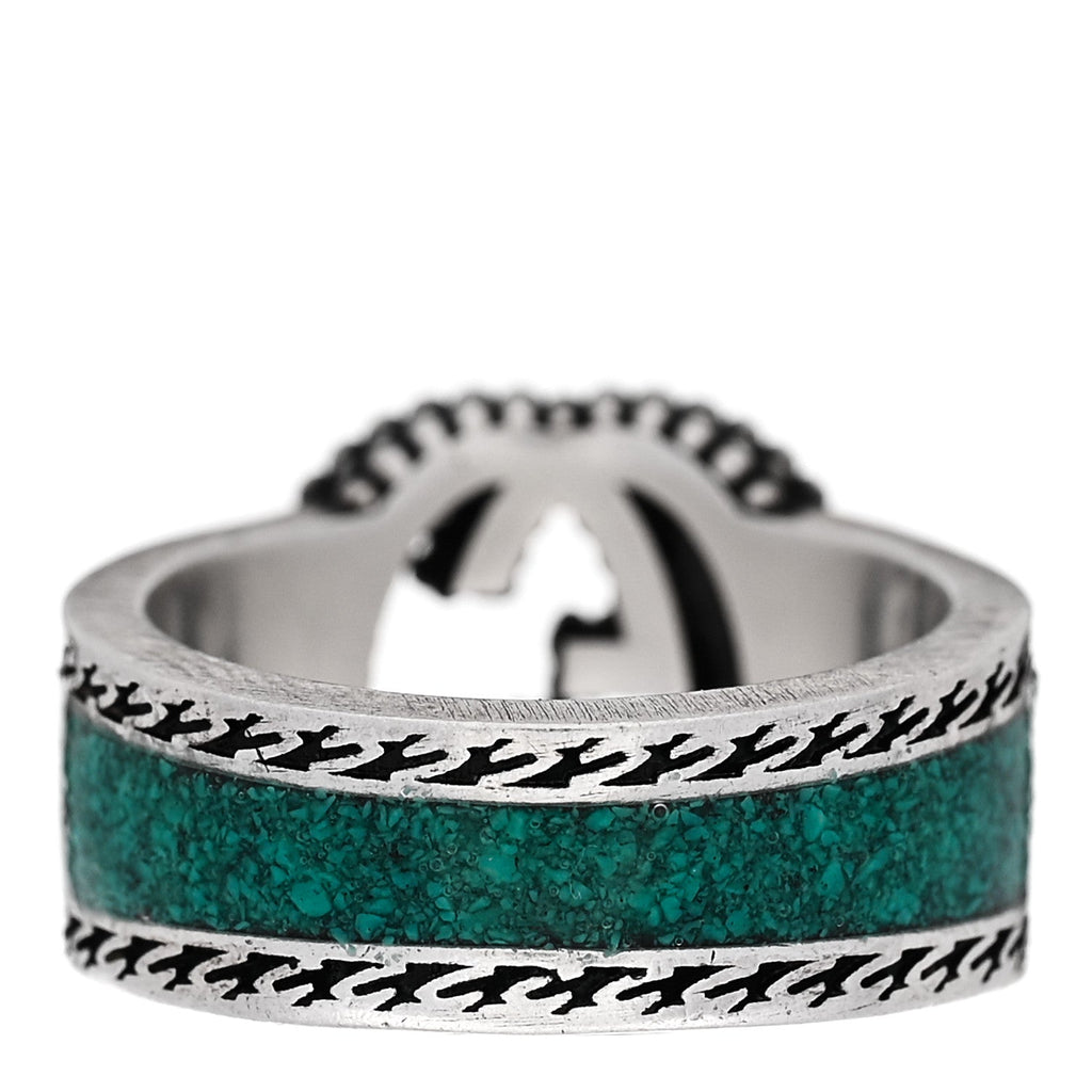 Sterling Silver Enamel Interlocking G Band Ring 50 5.25 Turquoise