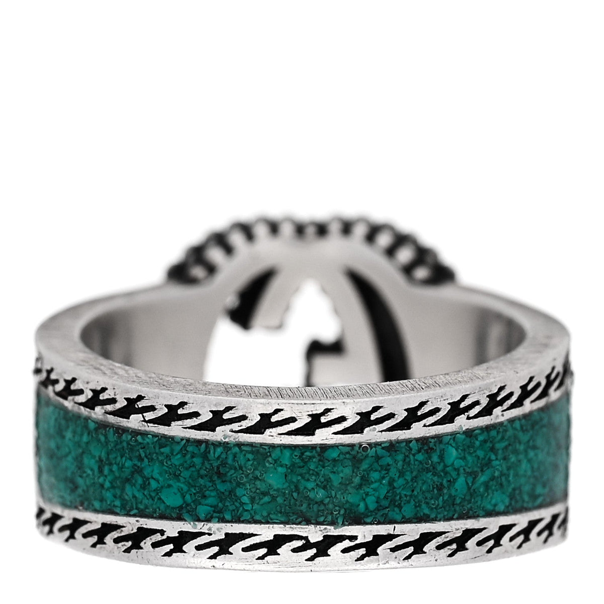 Sterling Silver Enamel Interlocking G Band Ring 50 5.25 Turquoise
