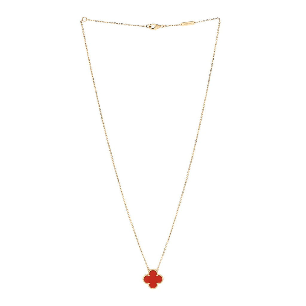 18K Yellow Gold Carnelian Vintage Alhambra Pendant Necklace