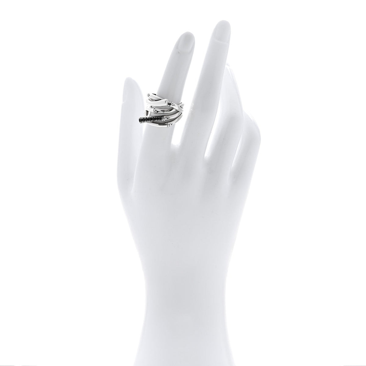 Sterling Silver Black Sapphire Bamboo Lava Wide Wrap Ring 52 6