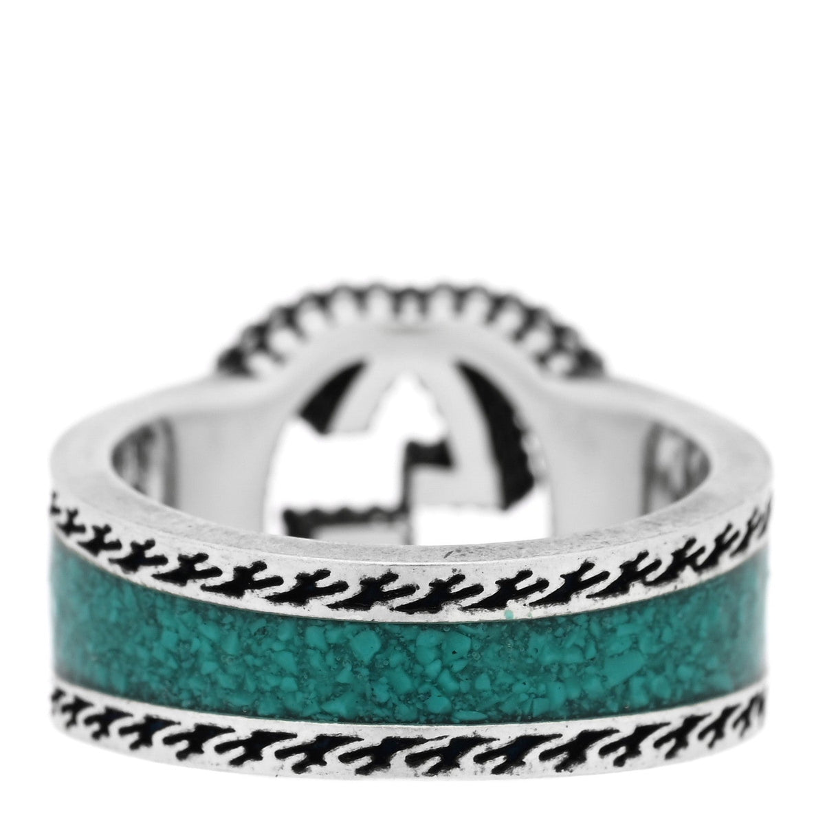 Sterling Silver Enamel Interlocking G Band Ring 50 5.5 Turquoise