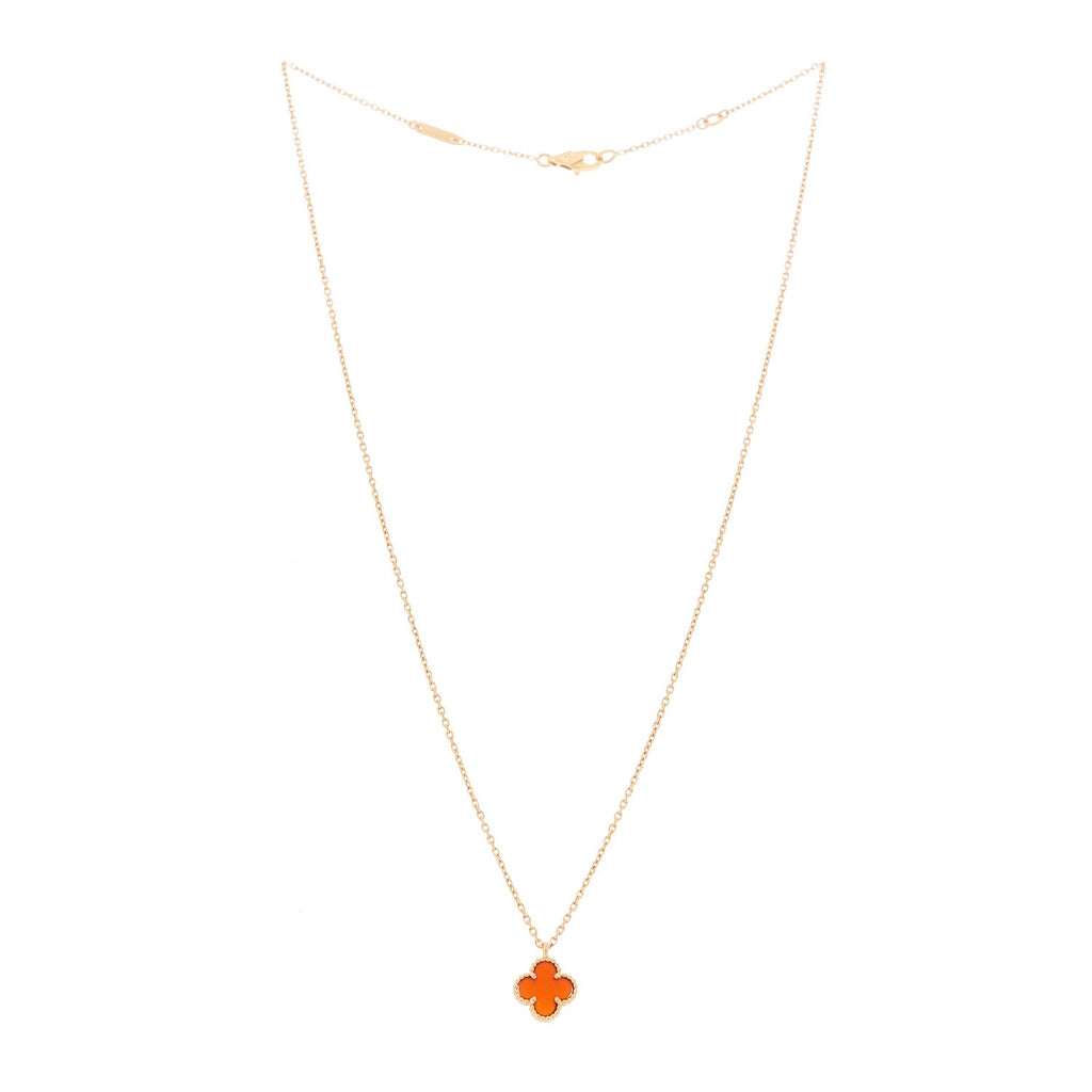 18K Rose Gold Carnelian Sweet Alhambra Pendant Necklace