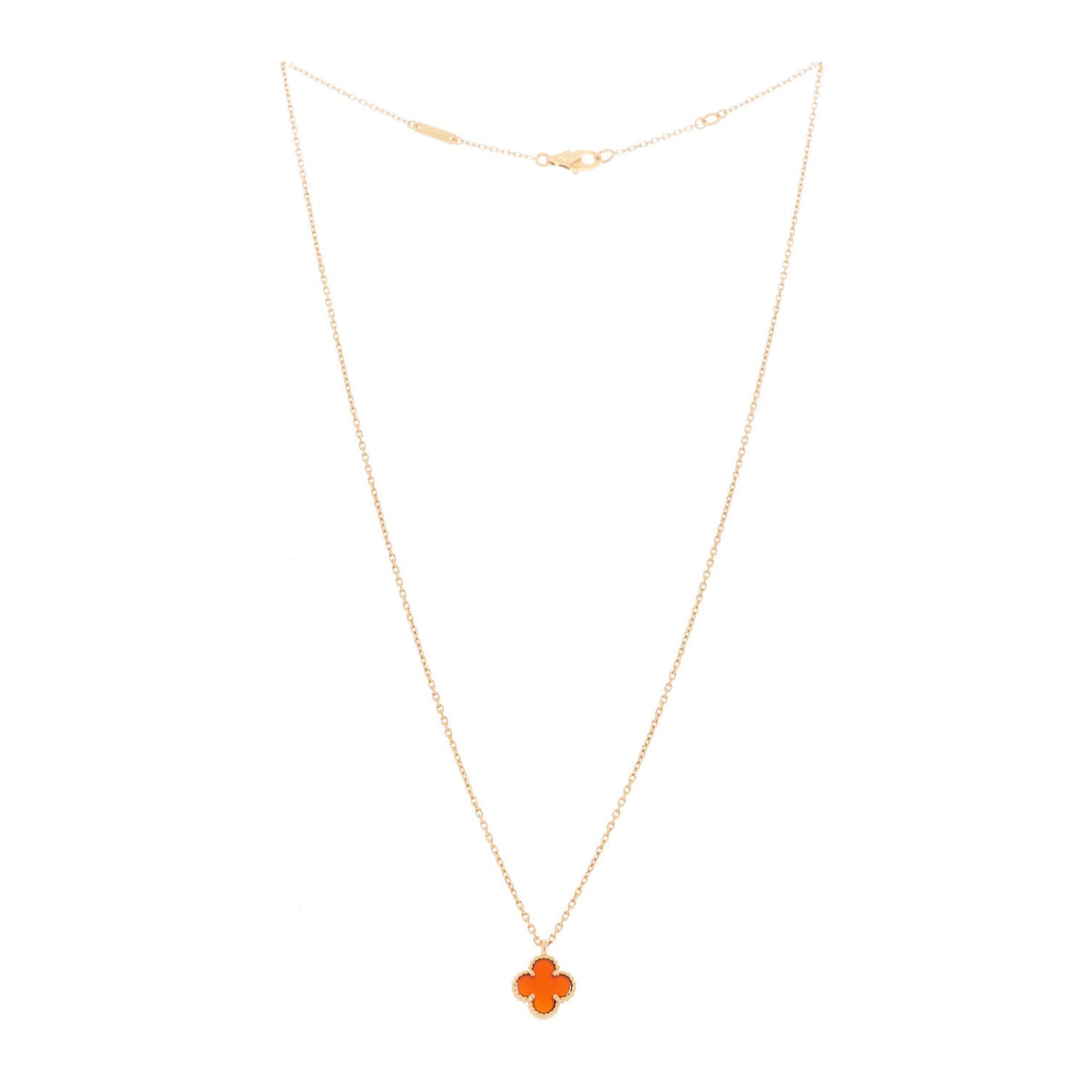 18K Rose Gold Carnelian Sweet Alhambra Pendant Necklace