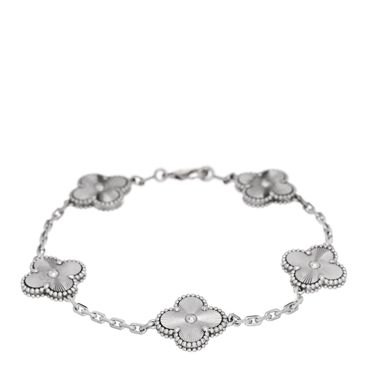 18K White Gold 5 Motifs Guilloche Vintage Alhambra Bracelet