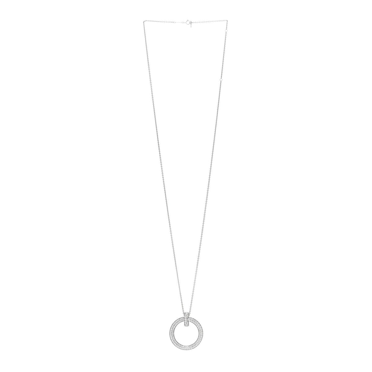 18K White Gold Diamond Large T T1 Circle Pendant Necklace