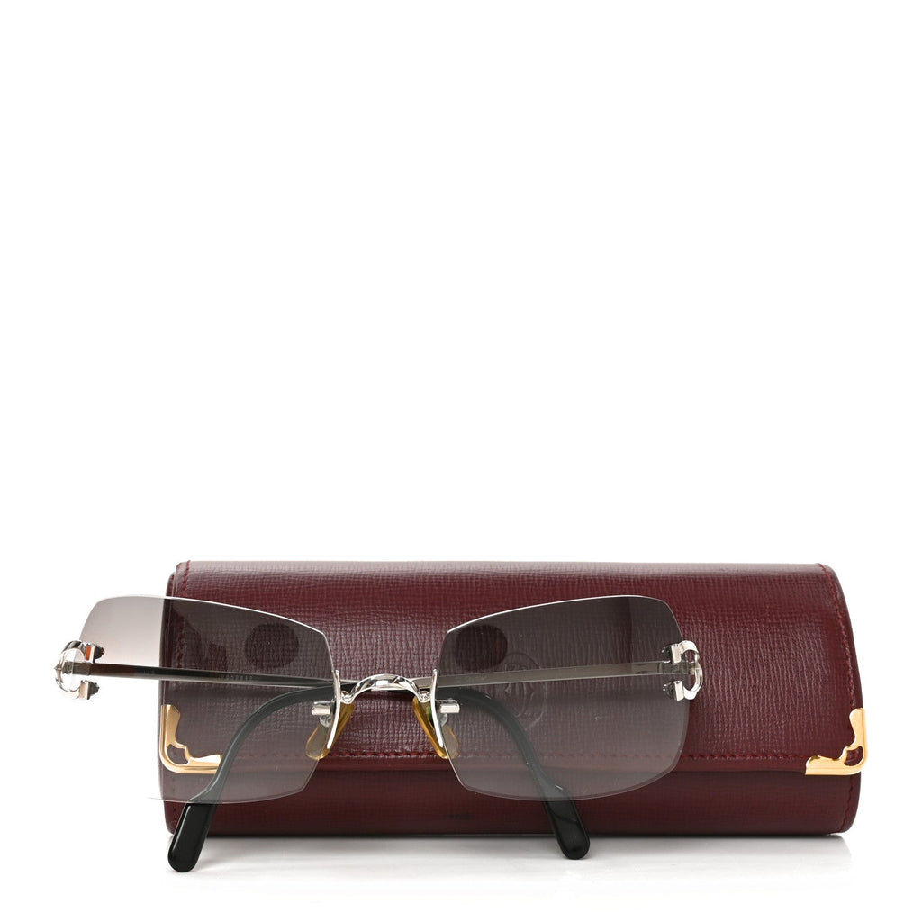 Metal Rimless C De Cartier 135 Square Sunglasses Silver Black