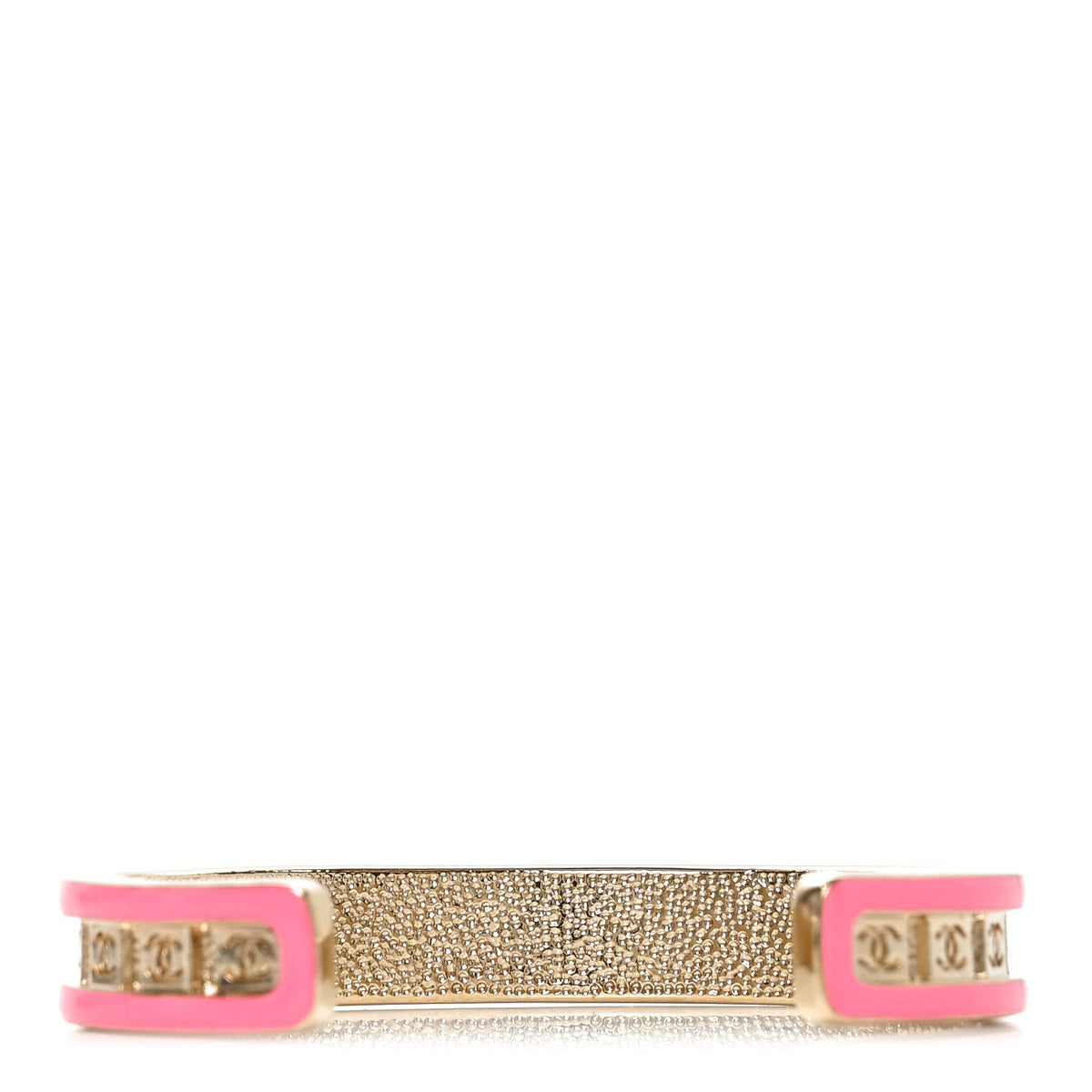 Metal Enamel CC Cuff Bracelet S Gold Pink