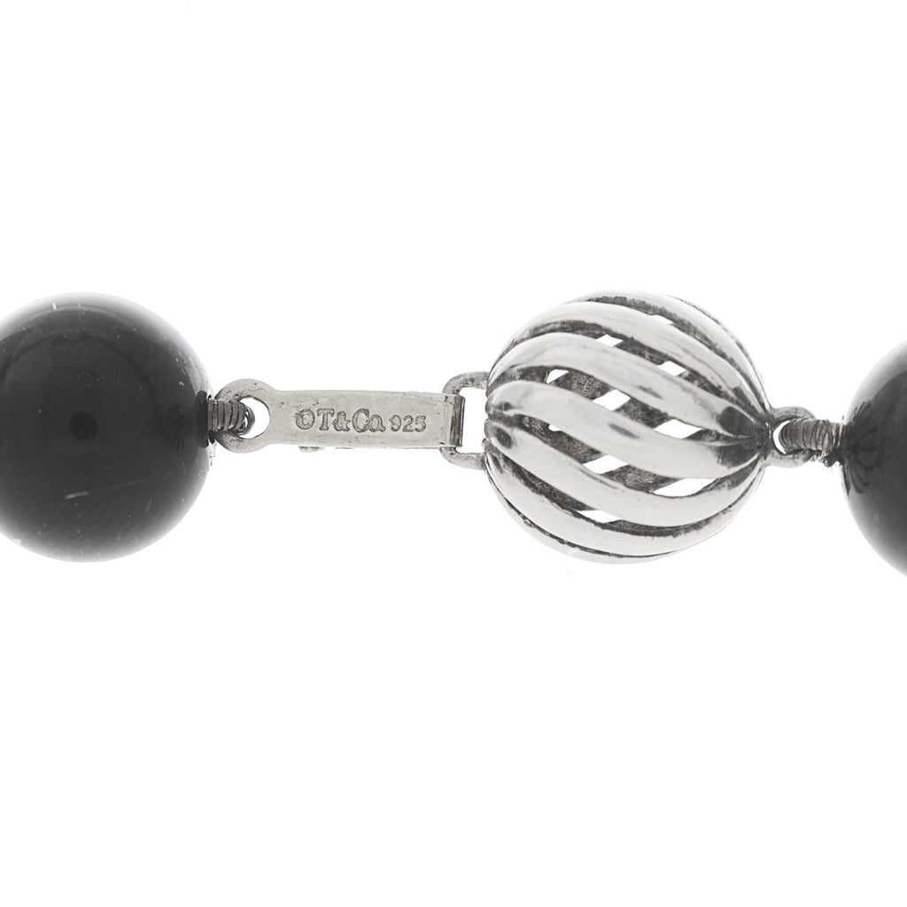 Sterling Silver Black Onyx 10mm Long Bead Necklace