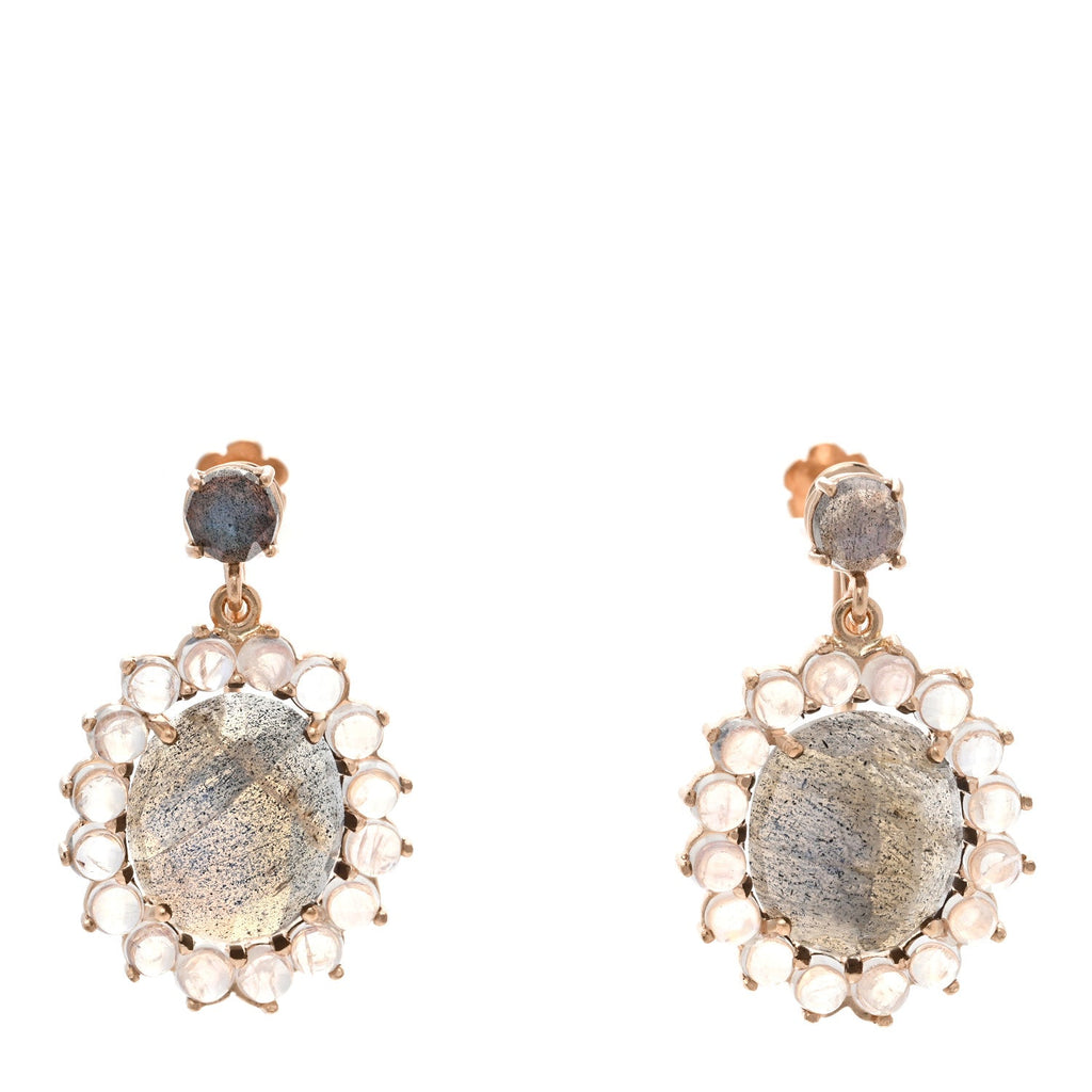 18K Rose Gold Labradorite Moonstone Drop Earrings