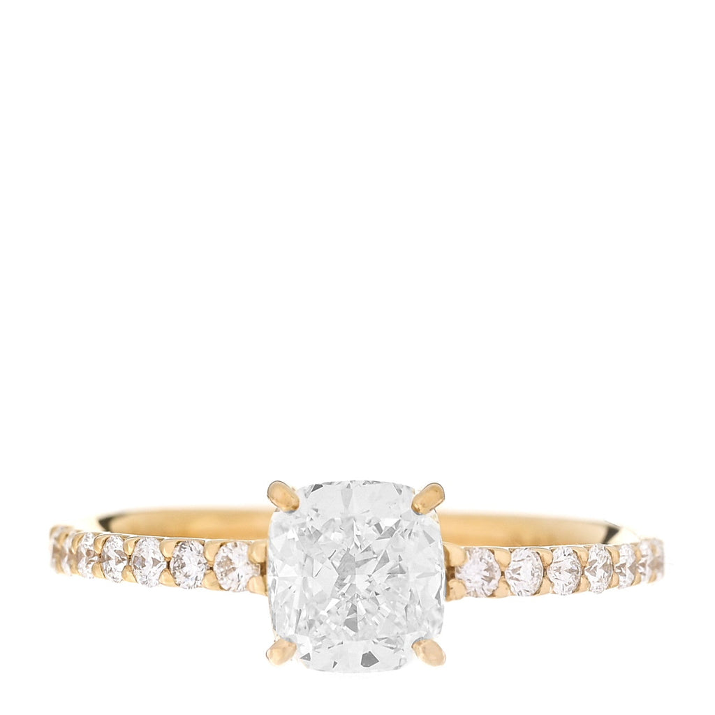 18K Yellow Gold Diamond 1.00ct Cushion Cut Pave Band Engagement Ring 51 5.75