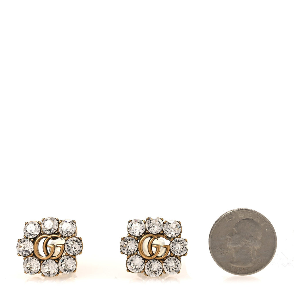 Metal Crystal Double G Clip On Earrings Aged Gold