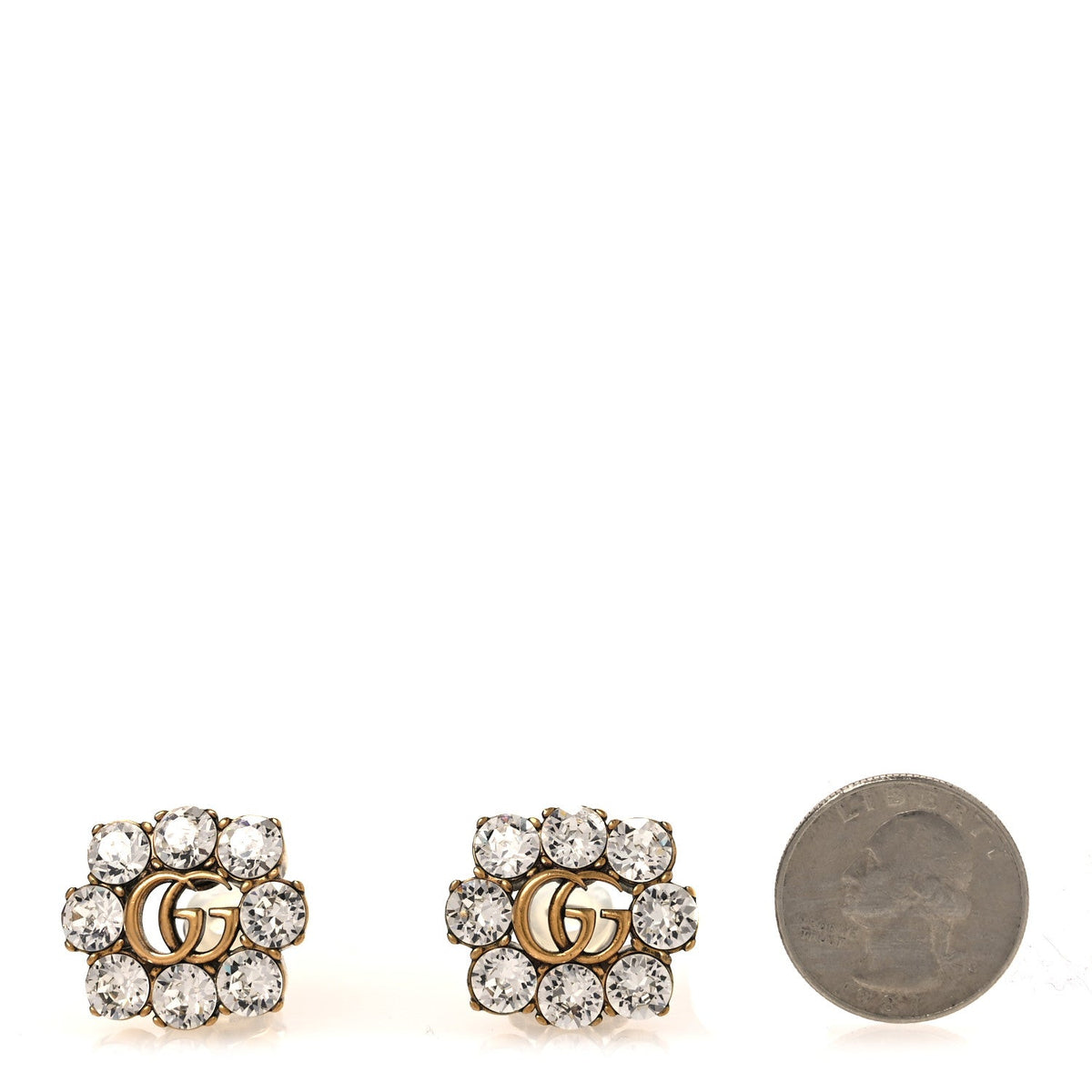 Metal Crystal Double G Clip On Earrings Aged Gold