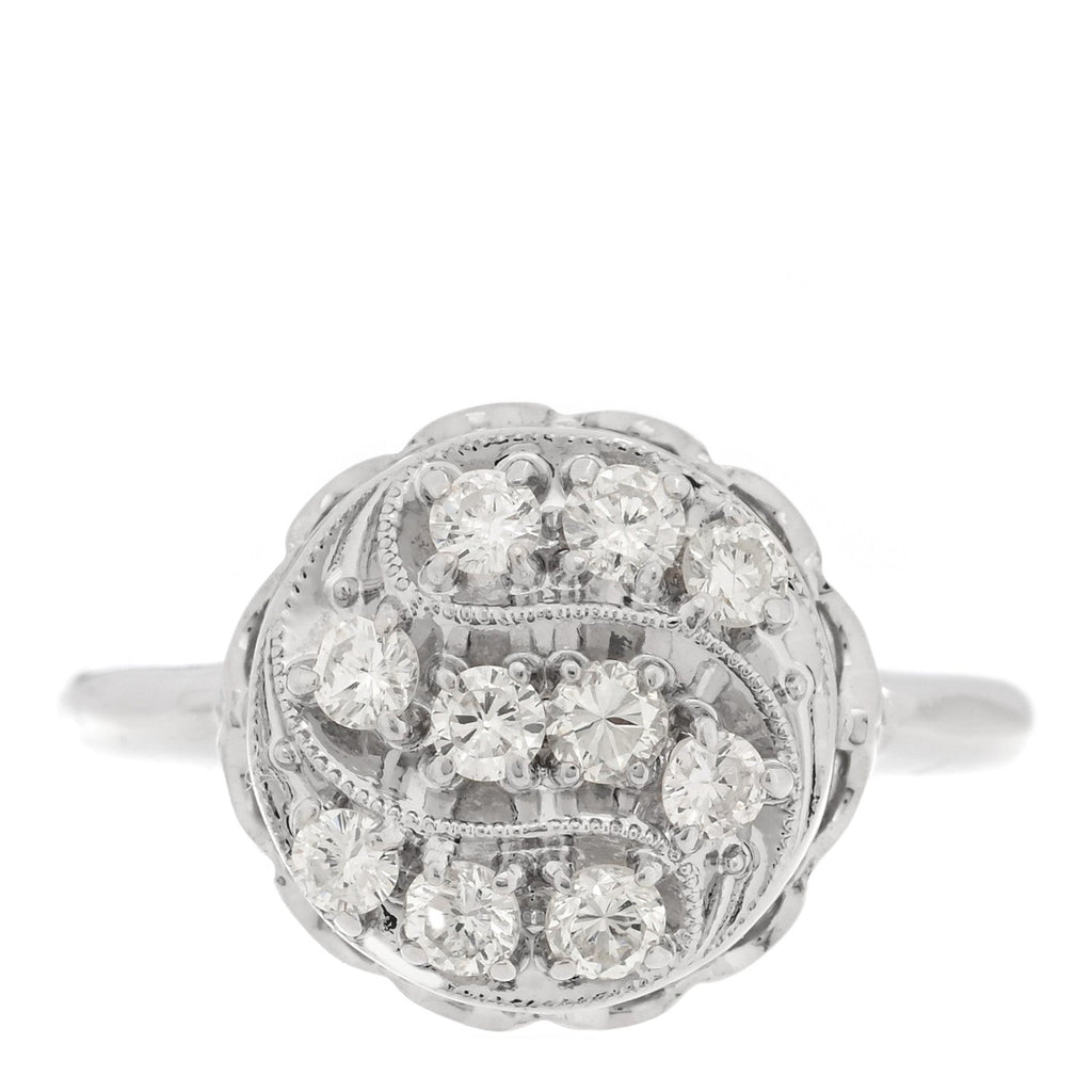 14K White Gold Diamond .40ctw Round Cocktail Ring 53 6.5