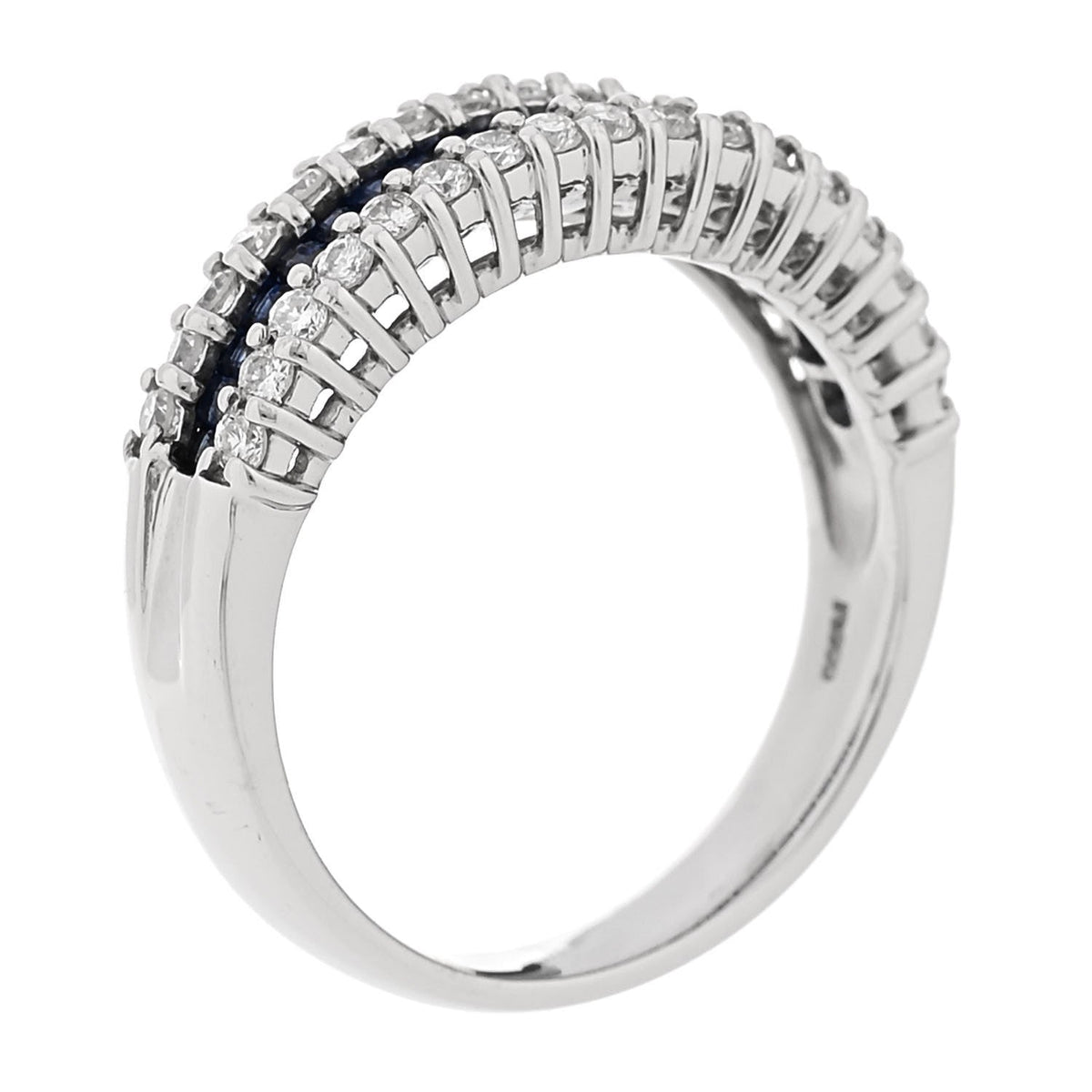 Platinum Diamond Blue Sapphire 0.50ctw Three Row Ring 53 6.5
