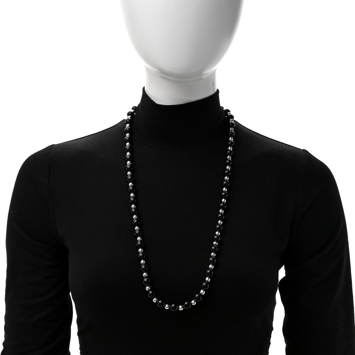 Sterling Silver Black Onyx Bead Necklace