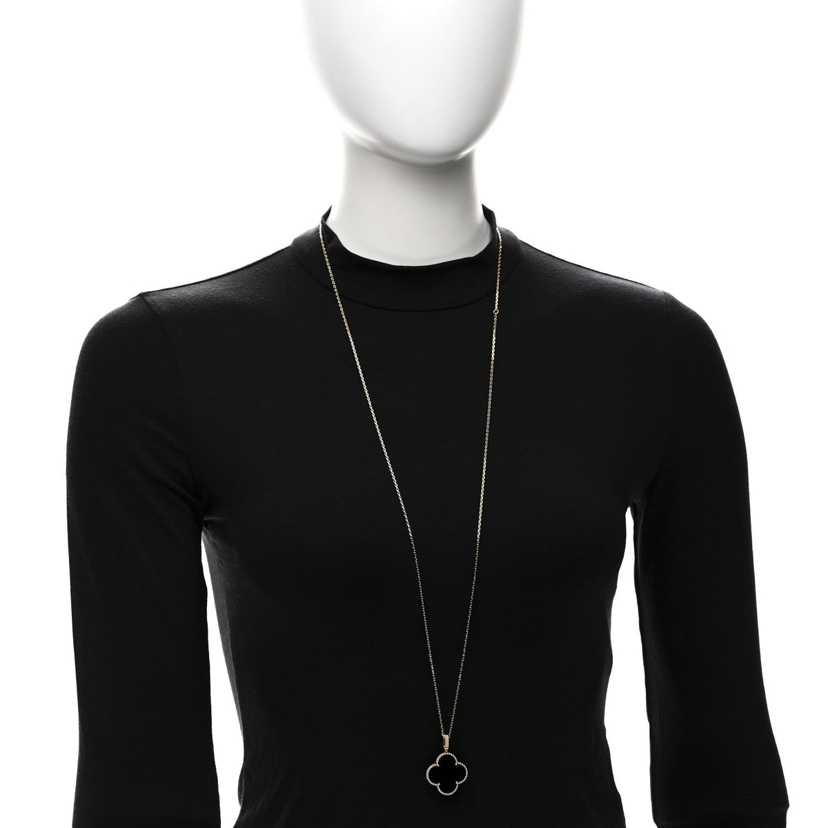 18K Yellow Gold Black Onyx Magic Alhambra Pendant Necklace