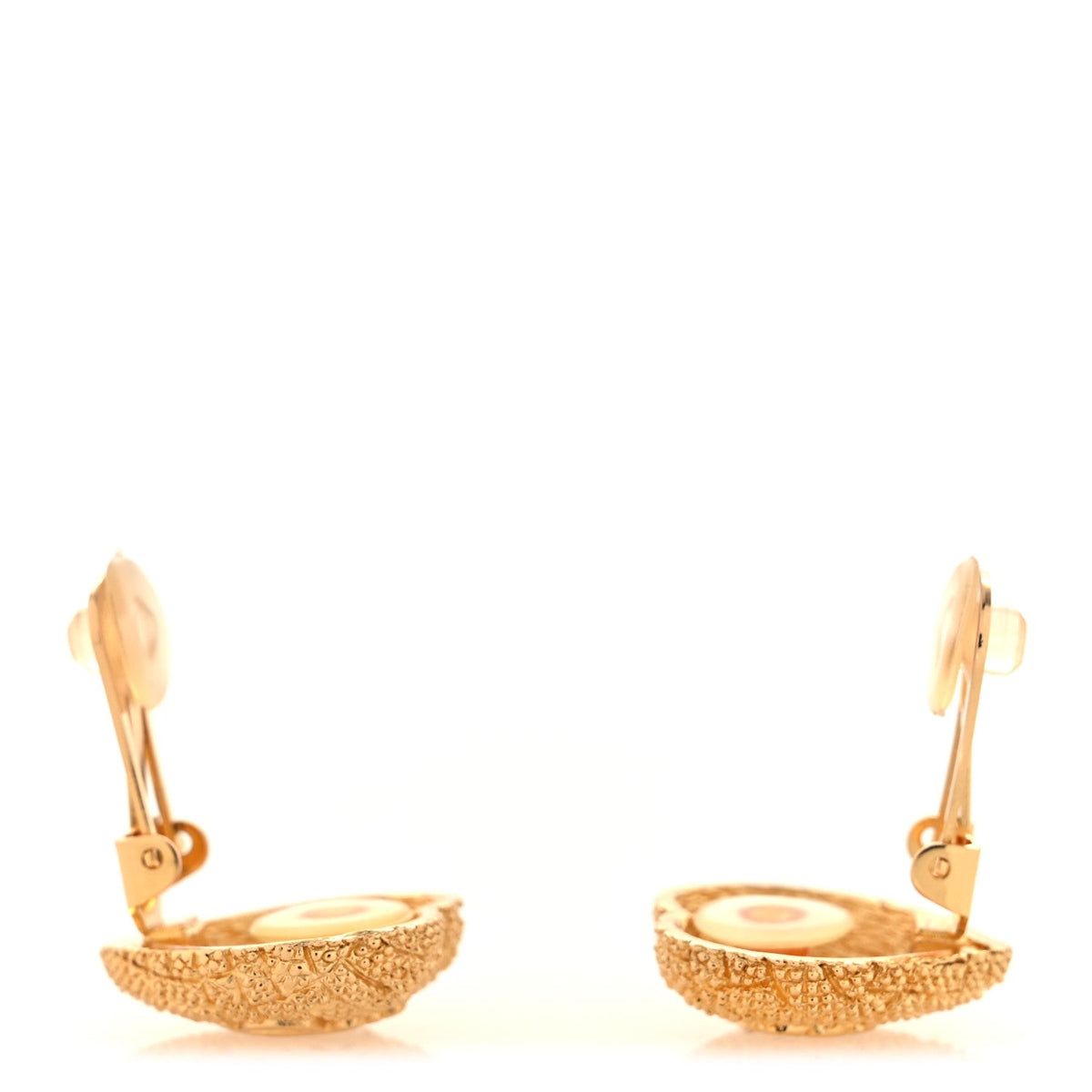 Metal Textured CD Heart Clip On Earrings Gold