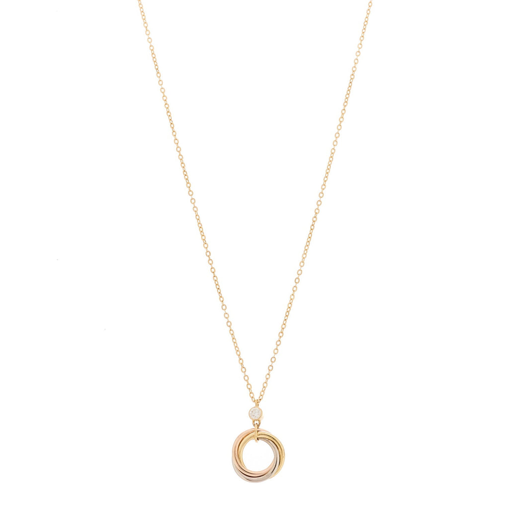 18K Pink Yellow White Gold Diamond Trinity Pendant Necklace