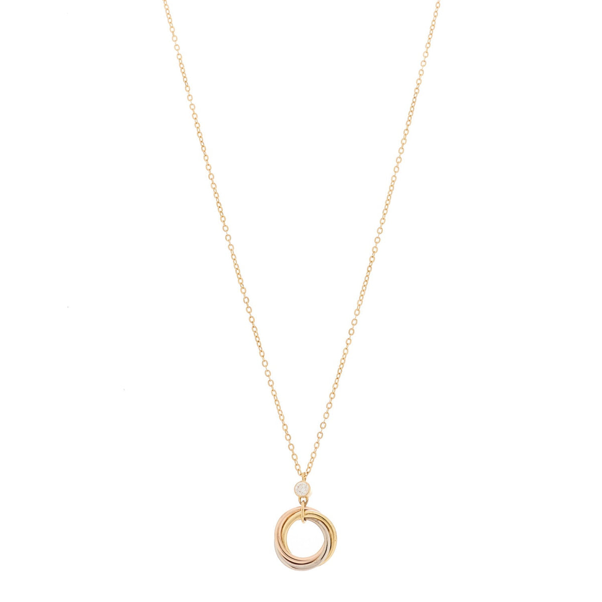 18K Pink Yellow White Gold Diamond Trinity Pendant Necklace