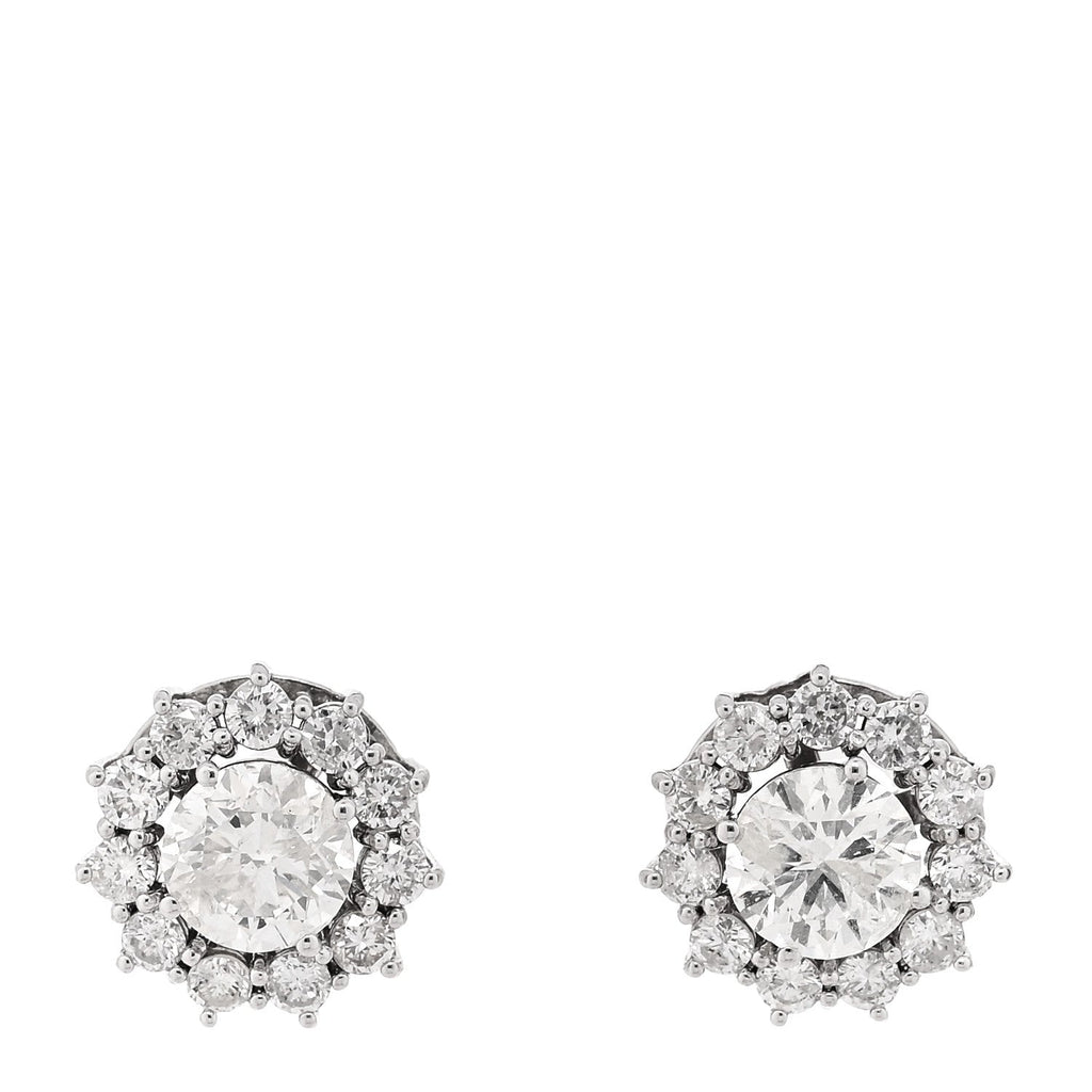 14K White Gold Diamond 3.75ctw Round Cut Halo Earrings