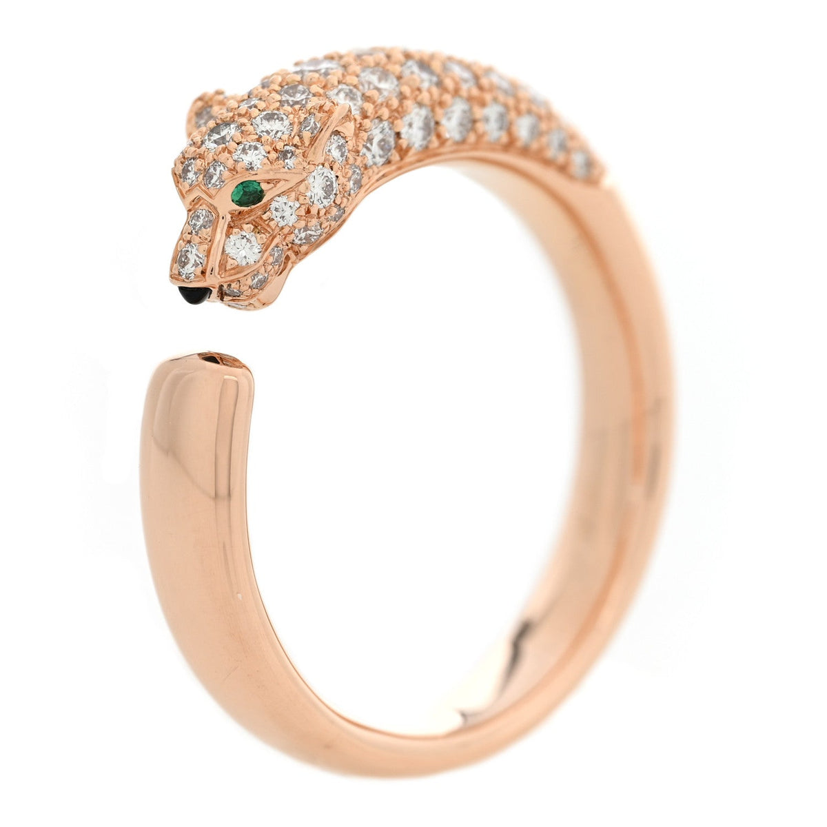 18K Pink Gold Diamond Emerald Onyx Panthere De Cartier Ring 62 10