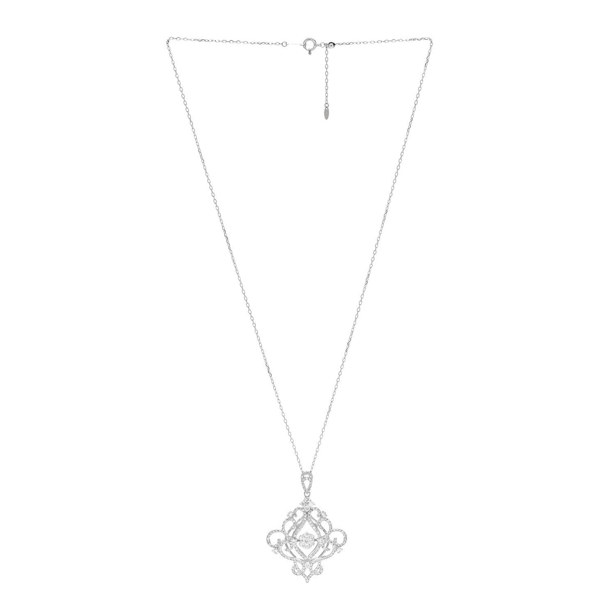18K White Gold Diamond 1.48ctw Filigree Pendant Necklace