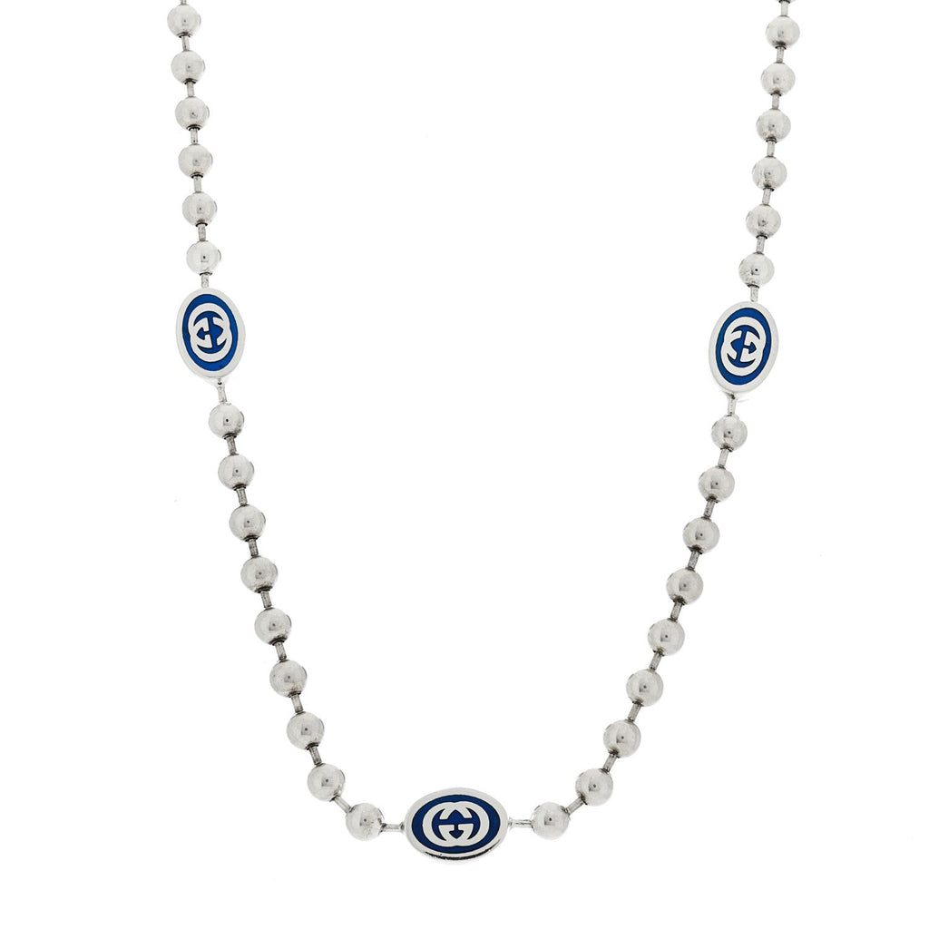 Sterling Silver Enamel Thin Interlocking G Necklace Blue