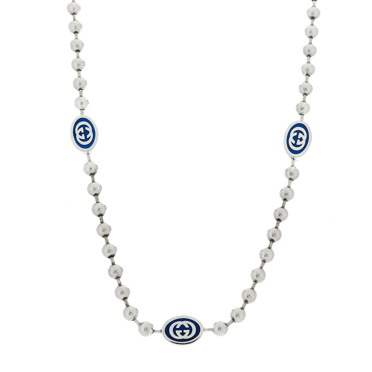 Sterling Silver Enamel Thin Interlocking G Necklace Blue