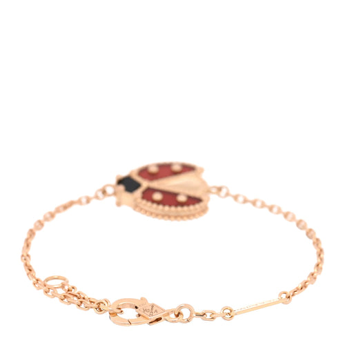 18K Rose Gold Carnelian Onyx Lucky Spring Open Wing Lady Bug Bracelet