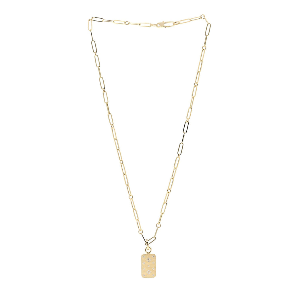18K Yellow Gold Diamond Venetian Princess Tag Pendant Necklace
