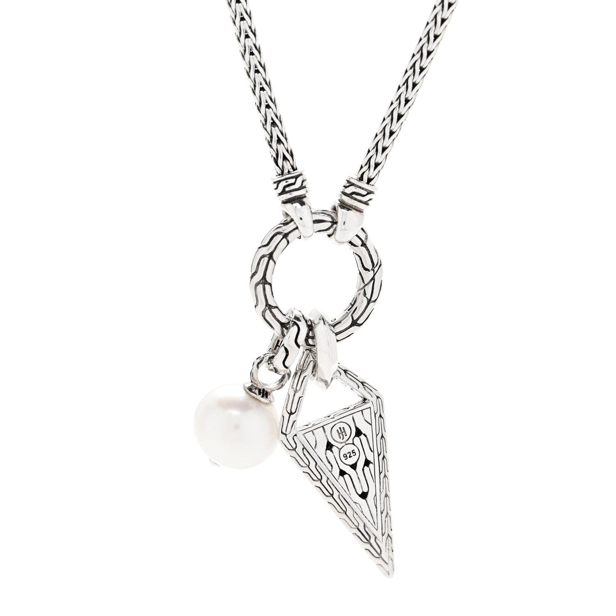 Sterling Silver Black Sapphire Black Spinel Cultured Pearl Classic Chain Tiga Amulet Keyring Necklace