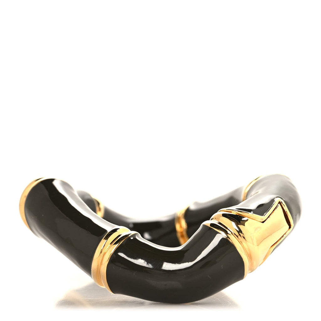 Brass Enamel Bamboo Cuff Bracelet Gold Grey