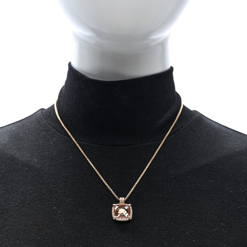 18K Rose Gold Diamond Morganite 14mm Chatelaine Pave Bezel Pendant Necklace