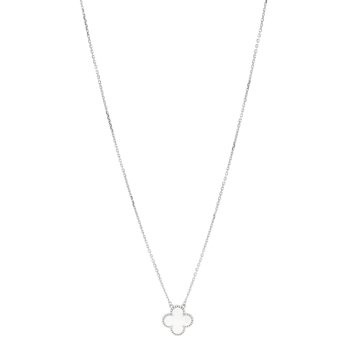 18K White Gold Mother Of Pearl Vintage Alhambra Pendant Necklace