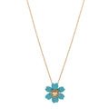 18K Yellow Gold Diamond Turquoise Mini Rose De Noel Pendant Necklace