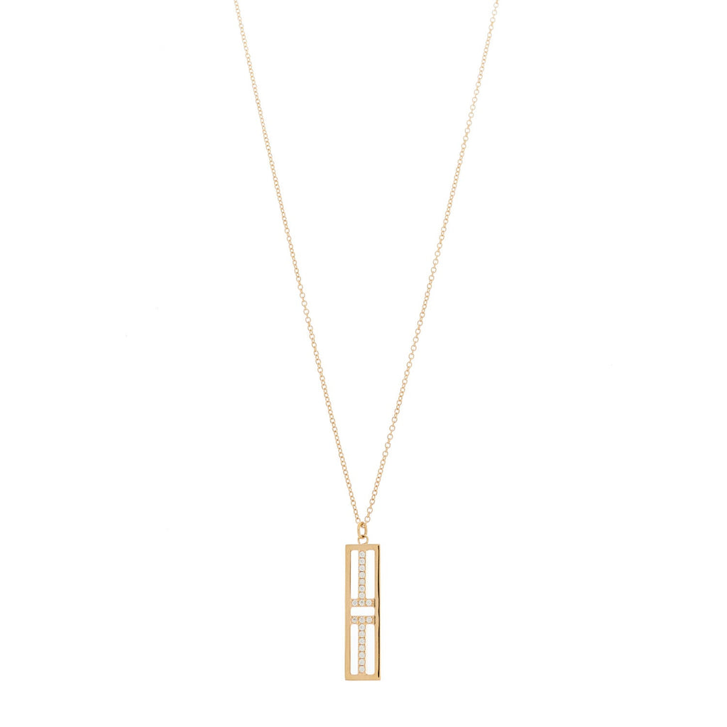 18K Rose Gold Diamond Tiffany T Two Open Vertical Bar Pendant Necklace