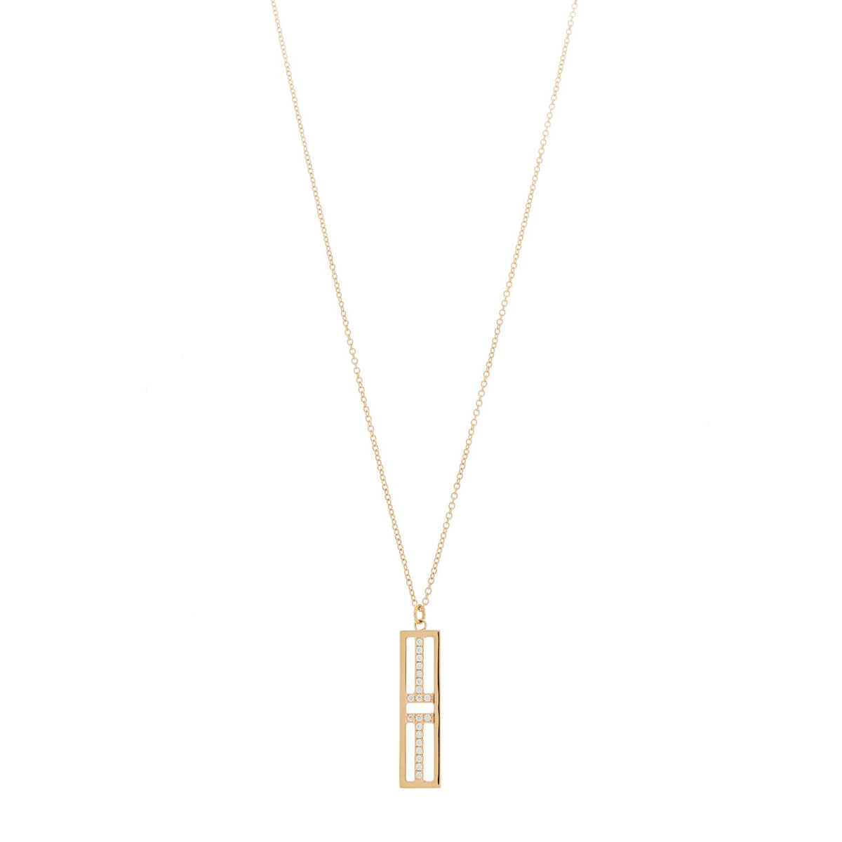 18K Rose Gold Diamond Tiffany T Two Open Vertical Bar Pendant Necklace
