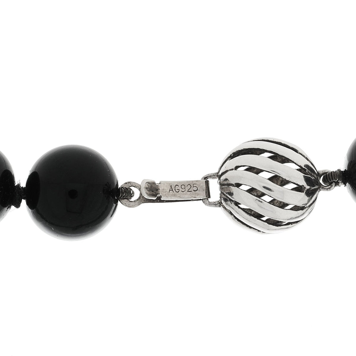 Sterling Silver Black Onyx 10mm Long Bead Necklace