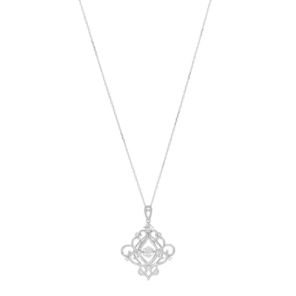 18K White Gold Diamond 1.48ctw Filigree Pendant Necklace