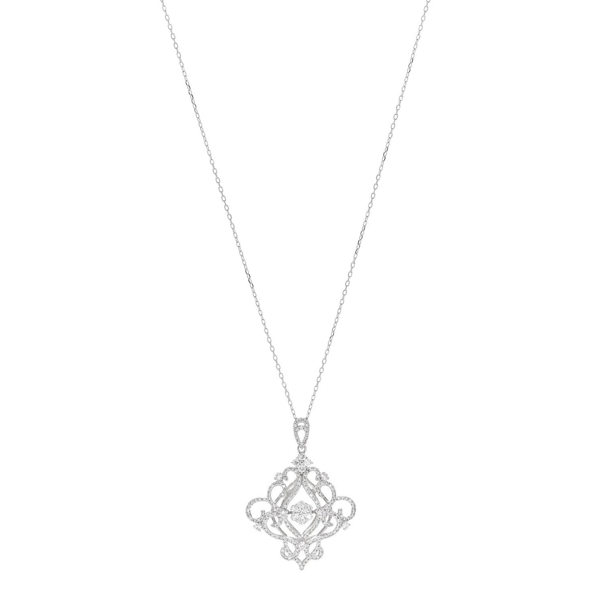 18K White Gold Diamond 1.48ctw Filigree Pendant Necklace