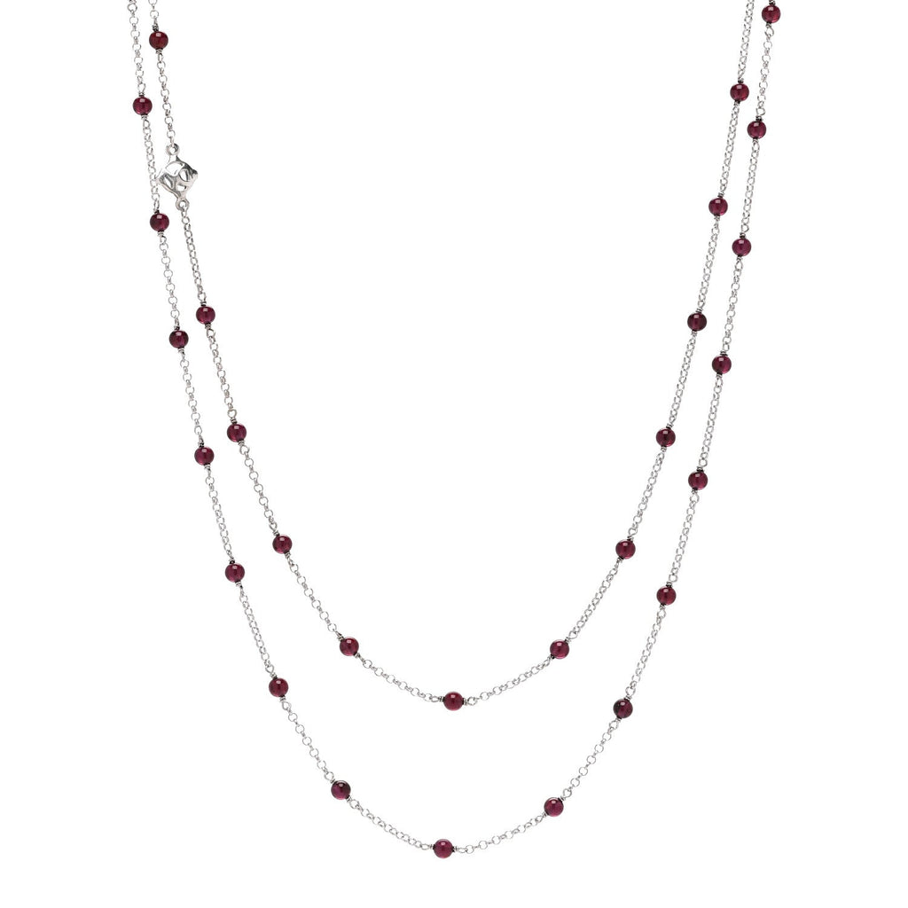Sterling Silver Garnet Bead Chain Necklace 60"