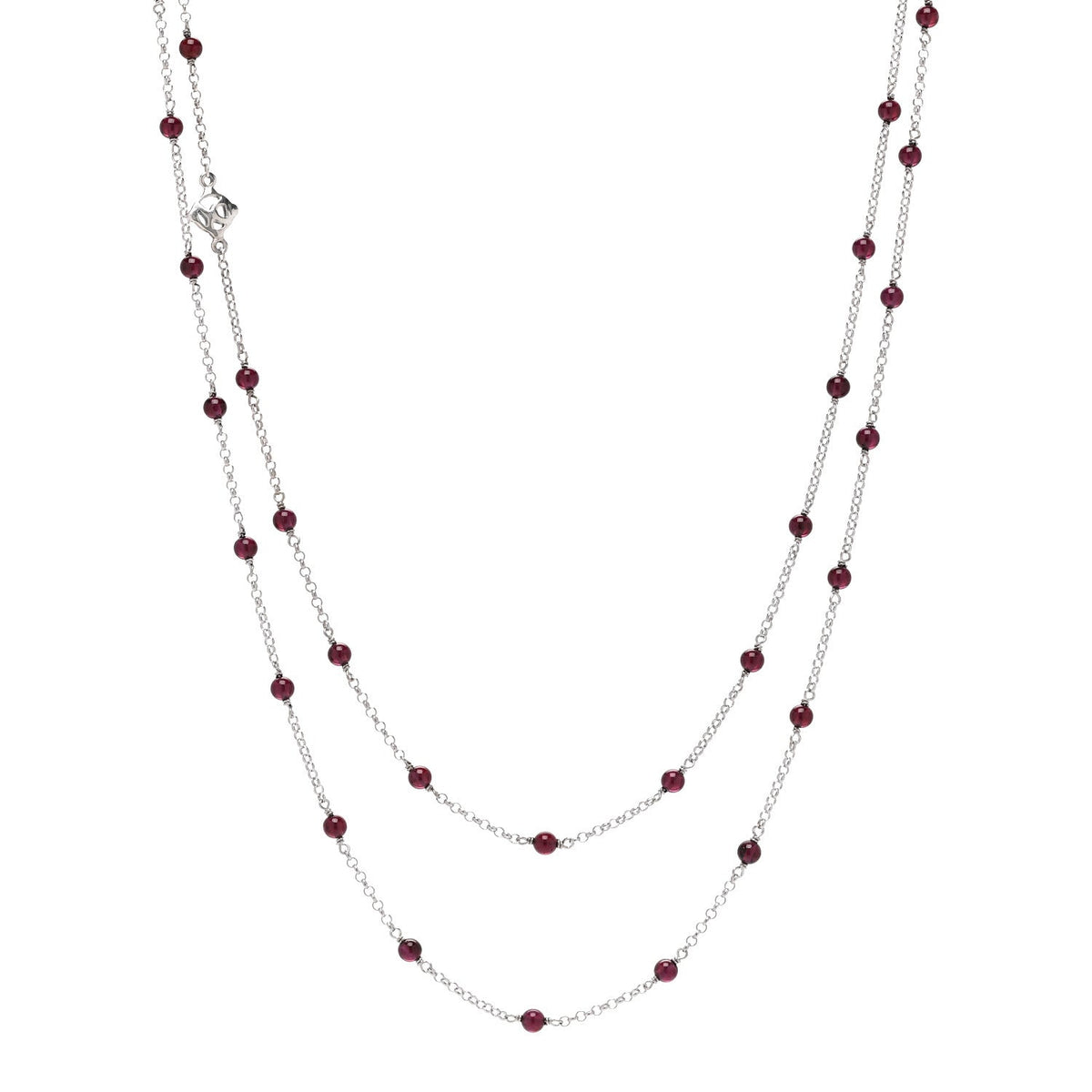 Sterling Silver Garnet Bead Chain Necklace 60"