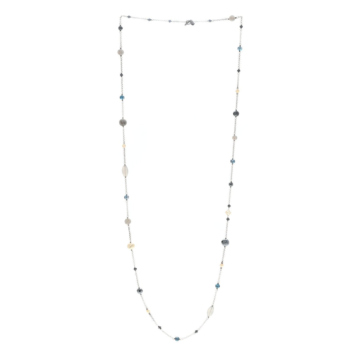 Sterling Silver 18K Yellow Gold Labradorite Hematine Blue Topaz Elements Chain Necklace