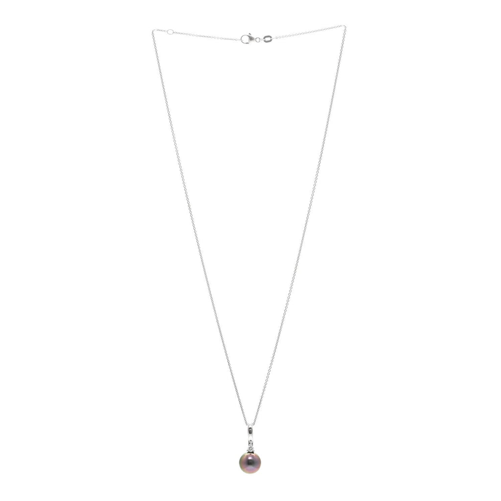 14k 18K White Gold Diamond Tahitian Cultured Pearl 9.5-10mm Drop Pendant Necklace