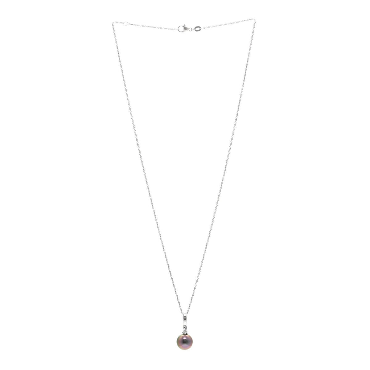 14k 18K White Gold Diamond Tahitian Cultured Pearl 9.5-10mm Drop Pendant Necklace