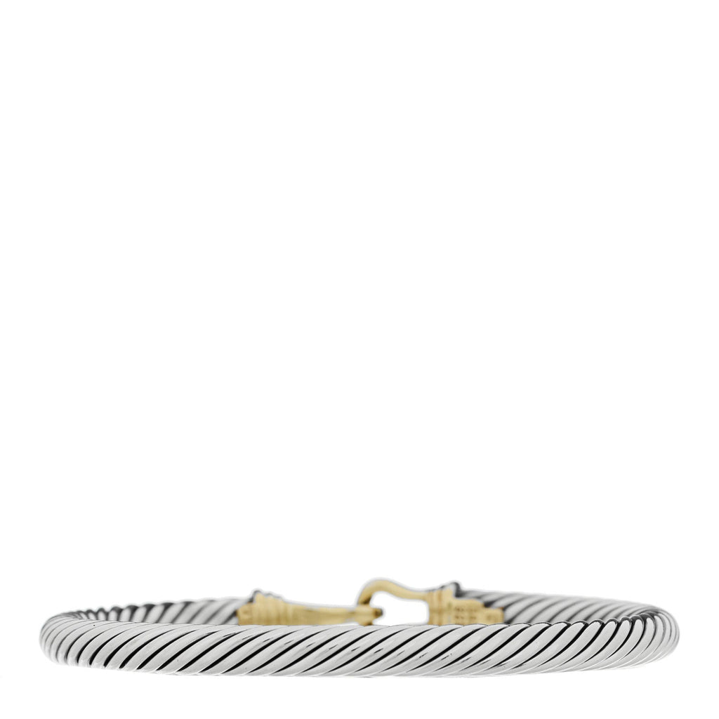 Sterling Silver 14K Yellow Gold 5mm Cable Classic Buckle Bracelet