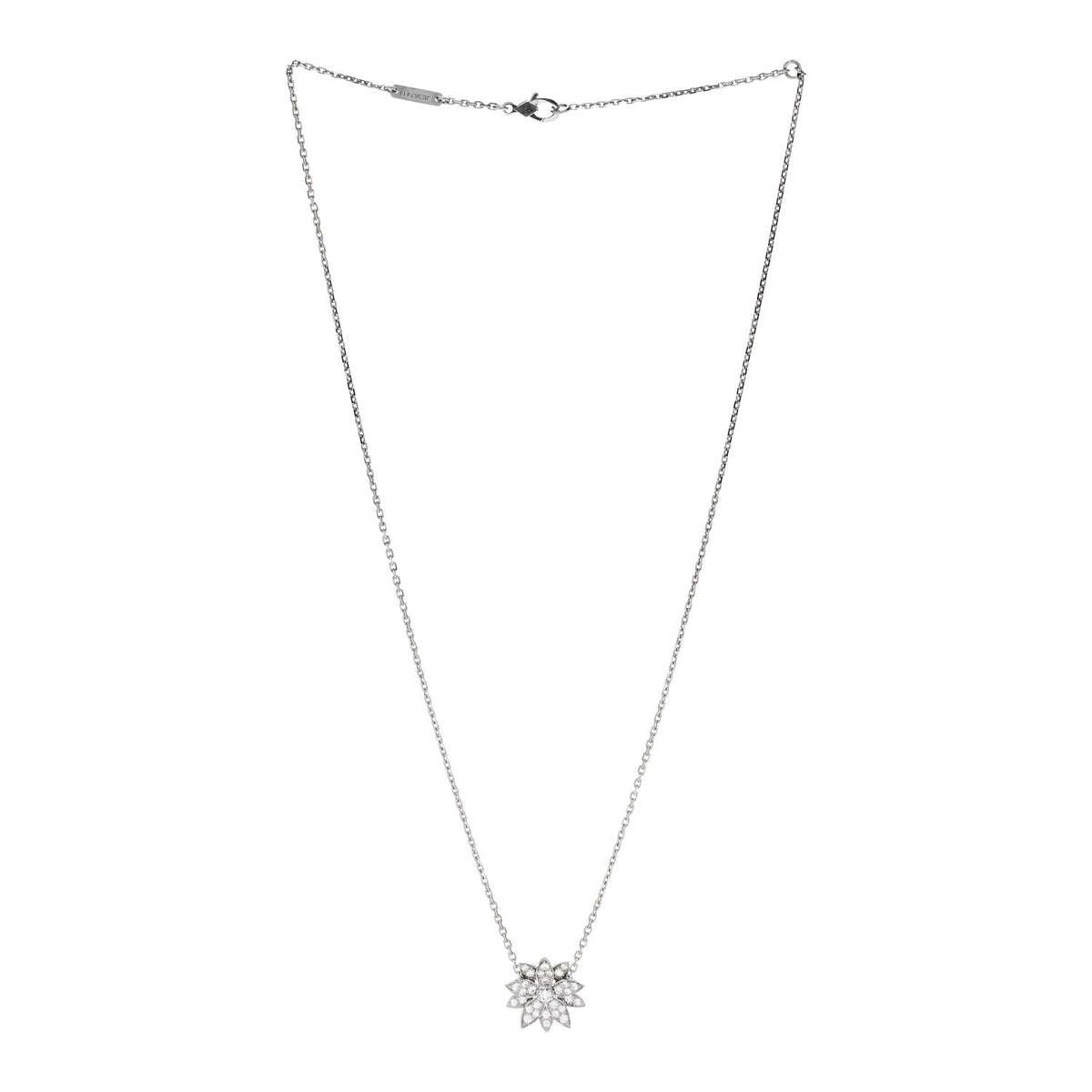 18K White Gold Diamond Small Lotus Pendant Necklace