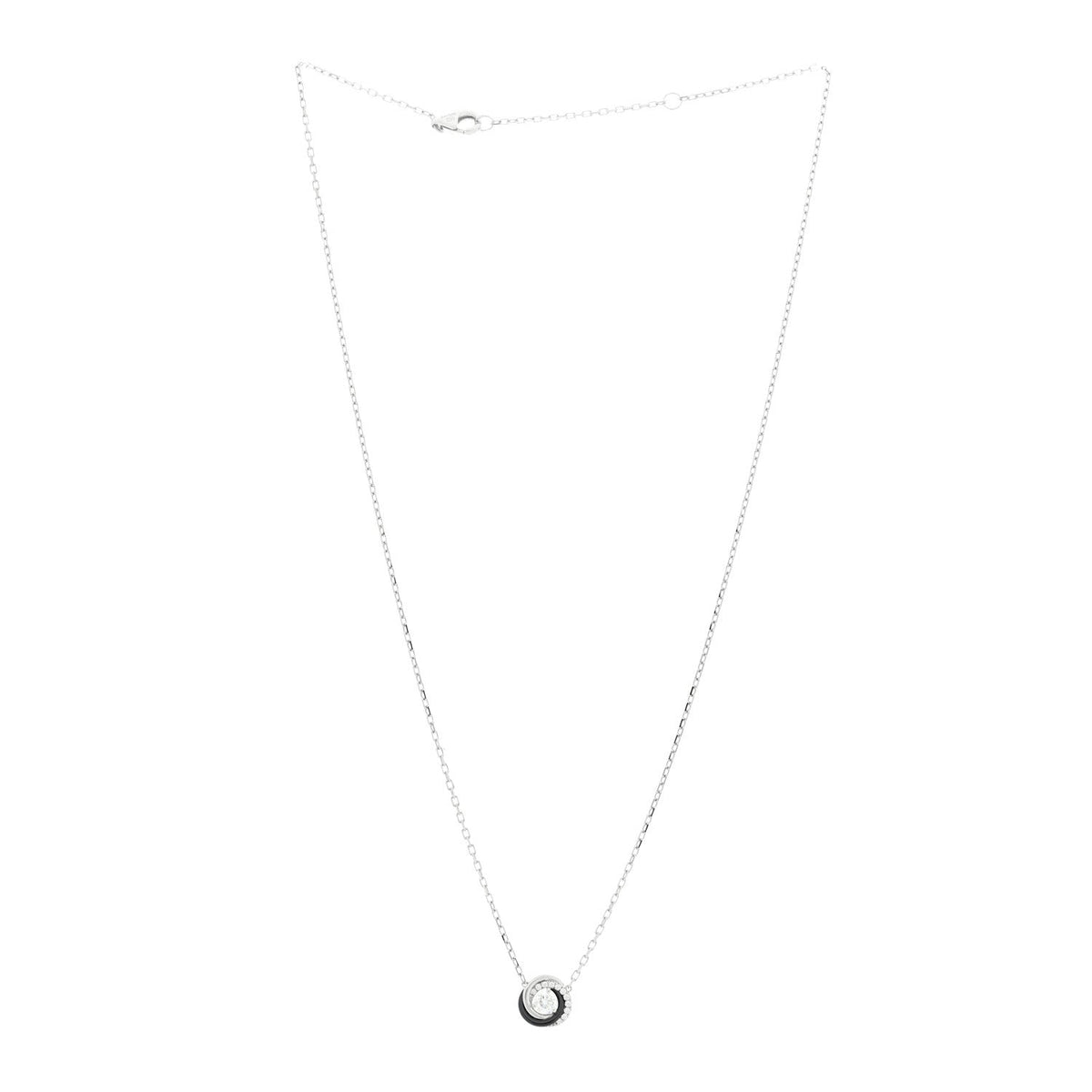 18K White Gold Black Ceramic Diamond Small Trinity Pendant Necklace