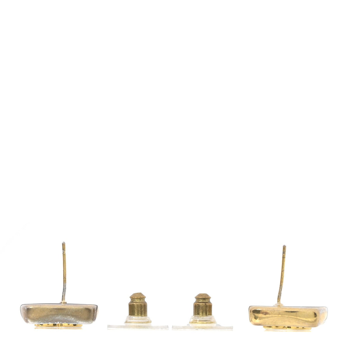 Metal Enamel CC Square Earrings Gold Black